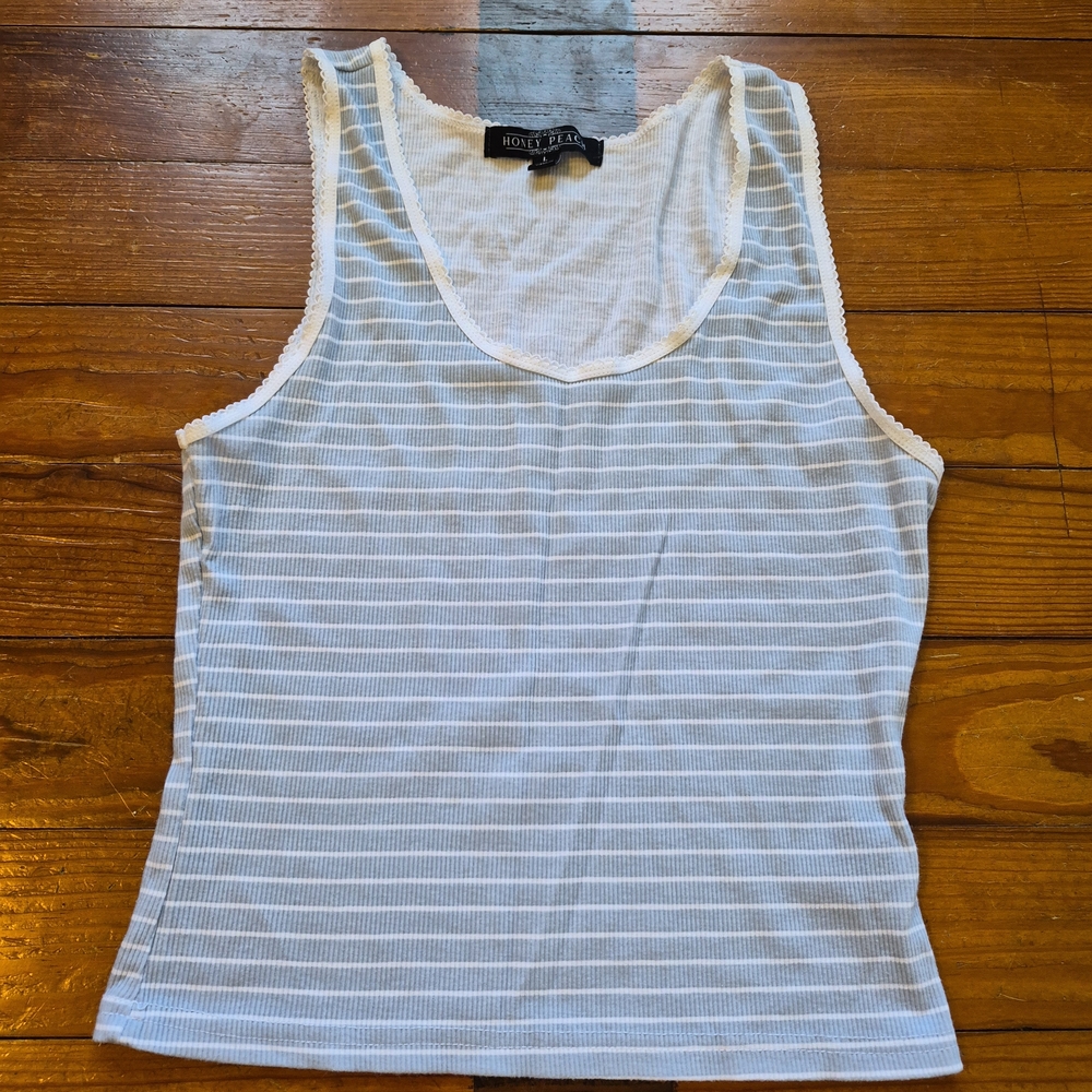 White and Blue Striped Women's Tank Top by Hot Kiss